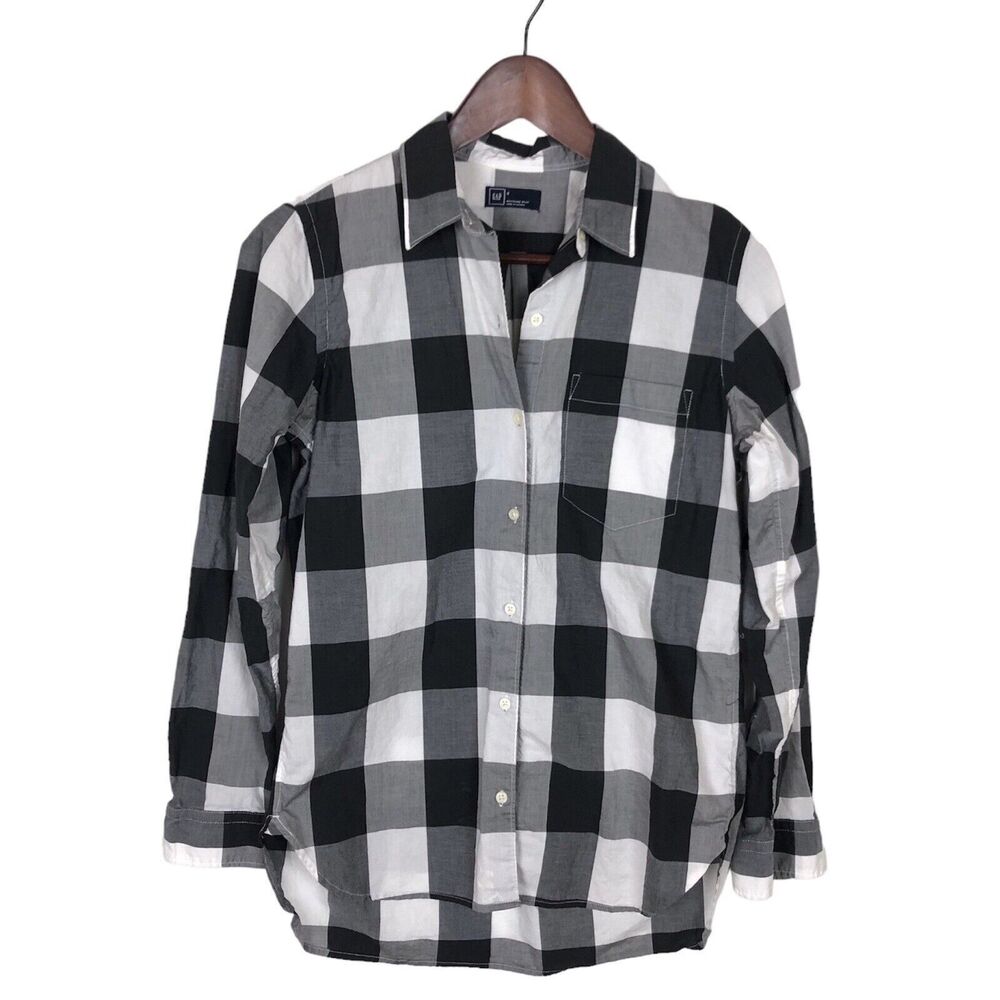 Gap Black Gray White Checkered Button Down Long Sleeve Shirt Women's Size Small